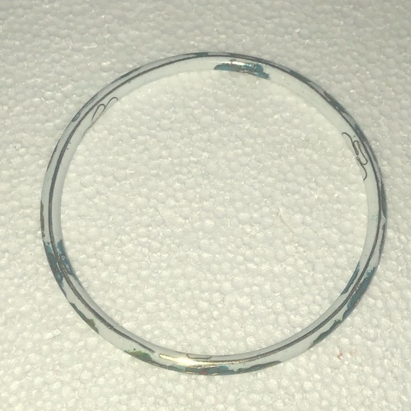 VTG Chinese Cloisonné Hand Painted Gold Lines Floral Bangle Bracelet 8” - Picture 3 of 6